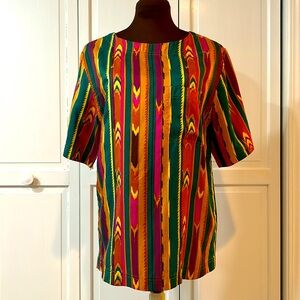 Diane Gilman 100% Silk, Vintage Tunic, Size Small. Multi colored pattern.